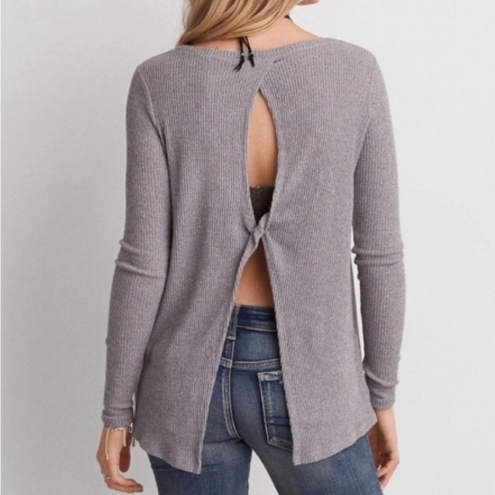 Gray Open-Back Sweater